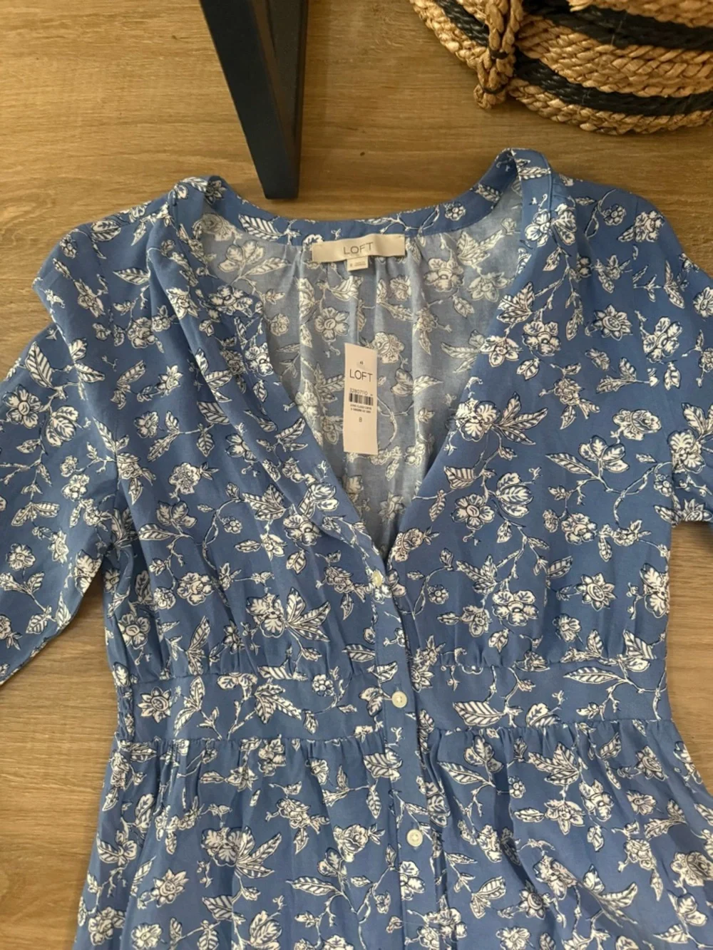 Loft Blue Floral Button-Front Midi Dress - Picture 2 of 2